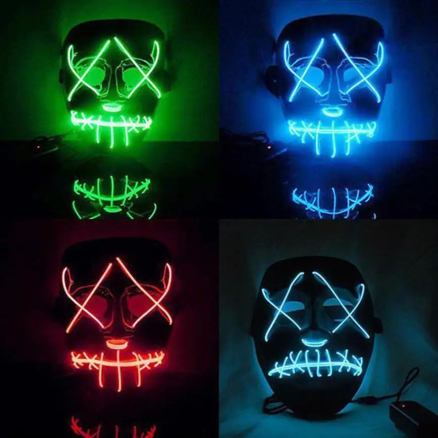 Пластиковые и EL wire the Purge Movie Wire DJ вечерние костюмы на Хэллоуин СВЕТОДИОДНАЯ маска