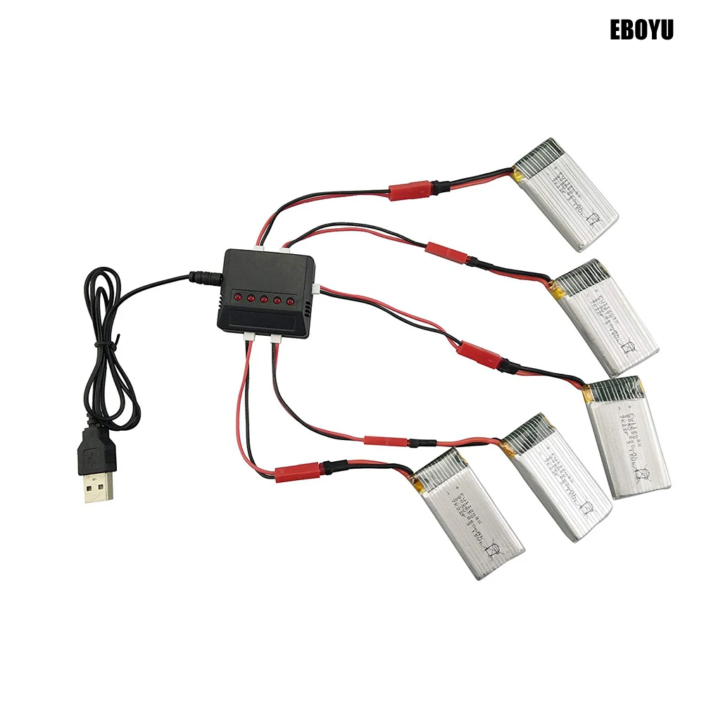 5 шт. * 3,7 в 850 мАч литий-полимерный аккумулятор + 1 до 5 балансовое зарядное устройство + 5 шт. кабелей JST для SYMA X56 X56W X54HW X54HC складной Радиоуправляемый квадрокоптер Дрон