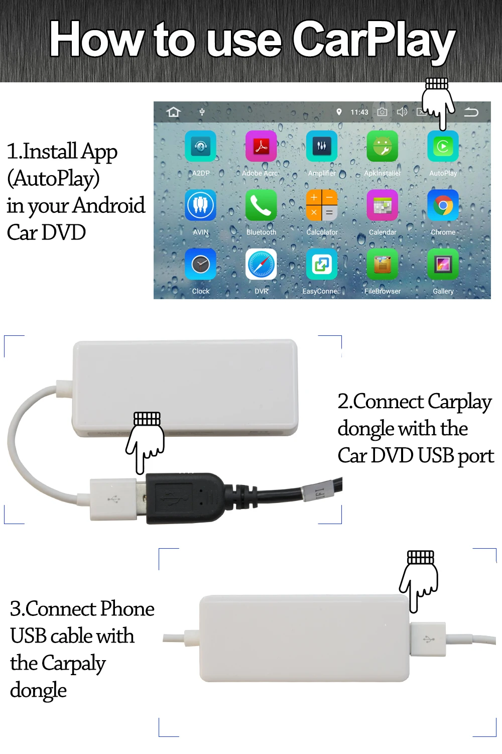 CarLink USB Smart Link Apple CarPlay Dongle для Android навигационный плеер мини USB Carplay Stick продается только с нашим автомобилем DVD