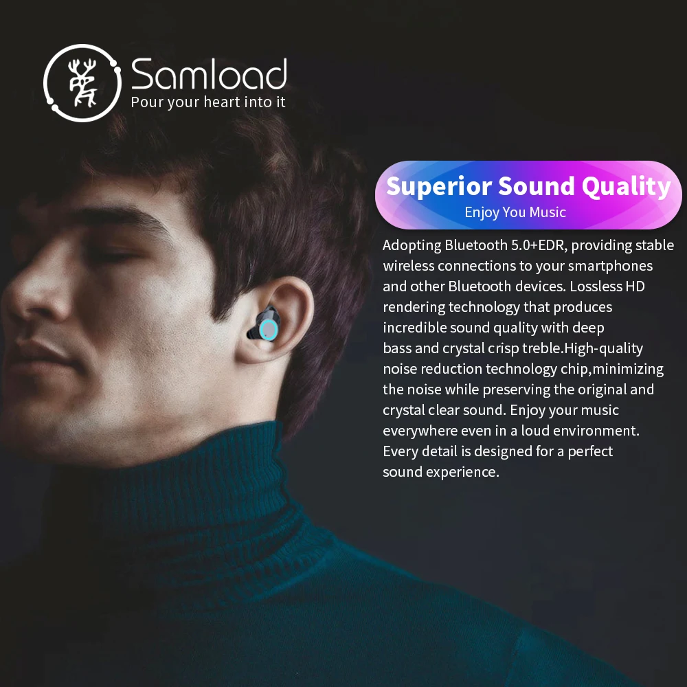 Bluetooth 5,0, гарнитура, глубокие водонепроницаемые беспроводные наушники, вкладыши, музыкальные наушники с микрофоном, зарядная коробка для iPhone, Siri, sony, huawei