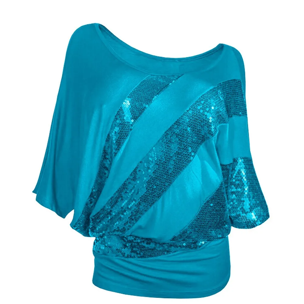Women Sequin Causel T-Shirt Top Plus Size S-3XL Womens summer clothing t shirt femme in Black Blue Green Gray Purple Red Yellow | Женская