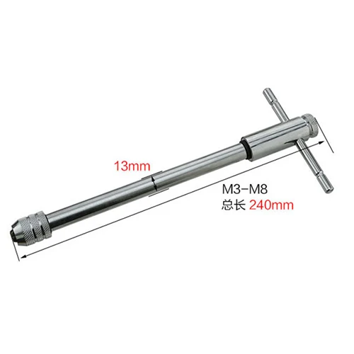 M3-M8 240MM Регулируемый M3-8 M5-12 Т-образной ручкой трещотка кран ключ с M3-M8 машина винт Резьба Метрическая вилка кран машинист инструмент - Цвет: M3-M8 240MM