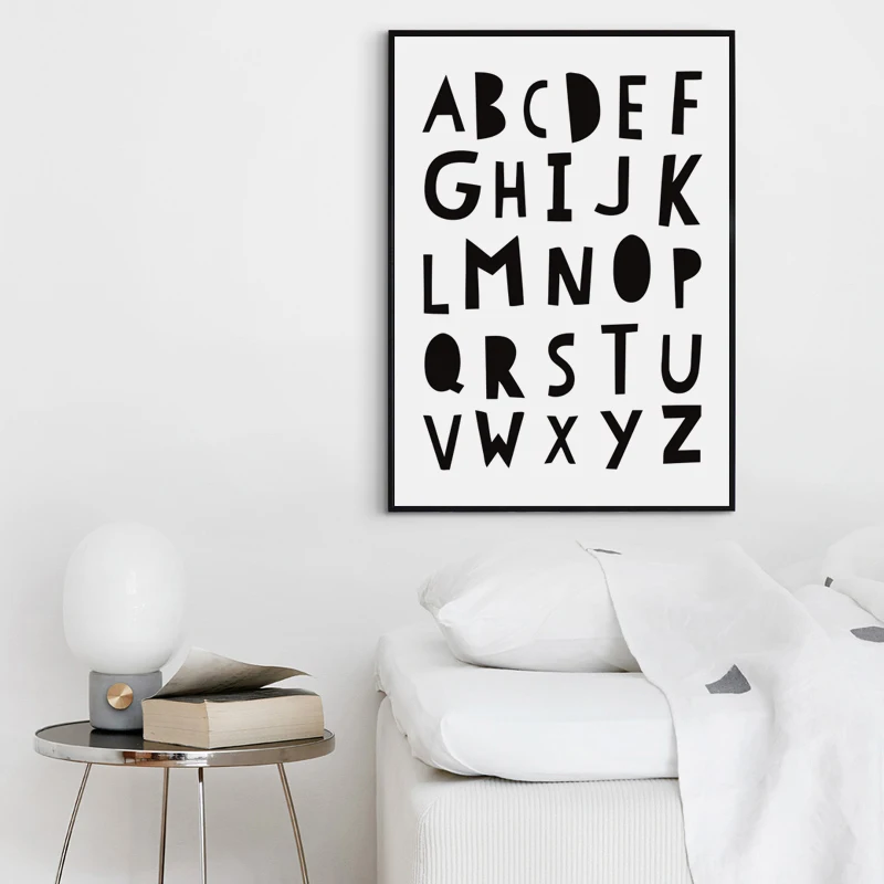 Elegant Poetry Simple 26 Alphabet Cartoon Black and White Canvas Art Painting Print Poster Picture Children Bedroom Home Decor | Дом и сад