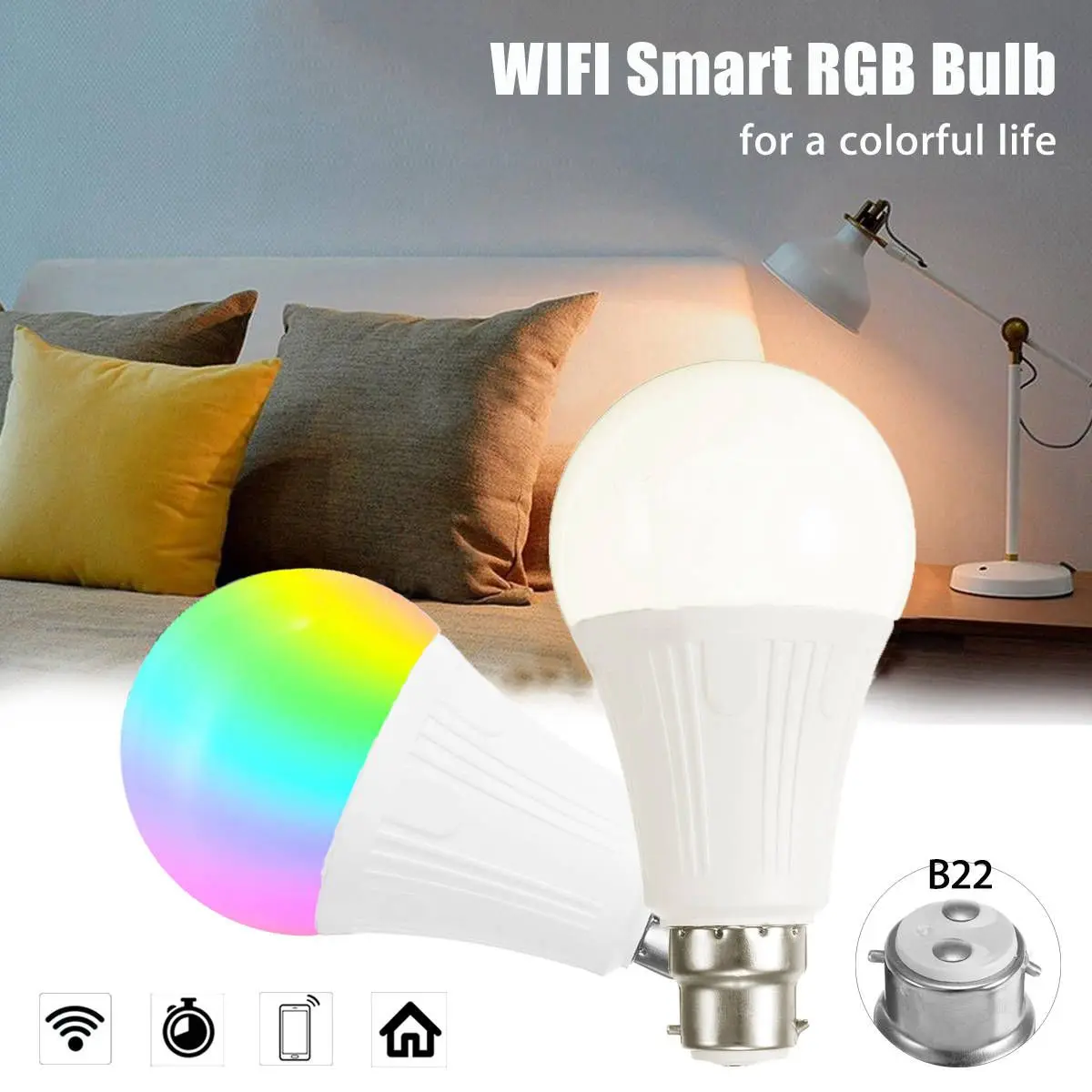 Самый дешевый B22 7W RGBW WiFi приложение управляемая умная Светодиодная лампа для эхо