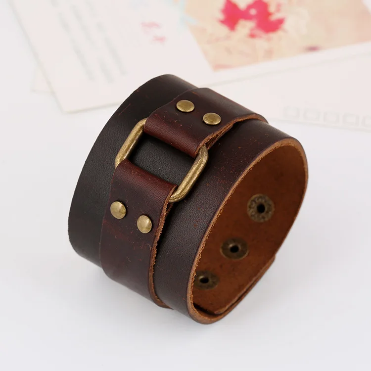 Браслеты манжеты мужские из натуральной кожи 25 см|leather cuff bracelets|leather banglewide bracelet |