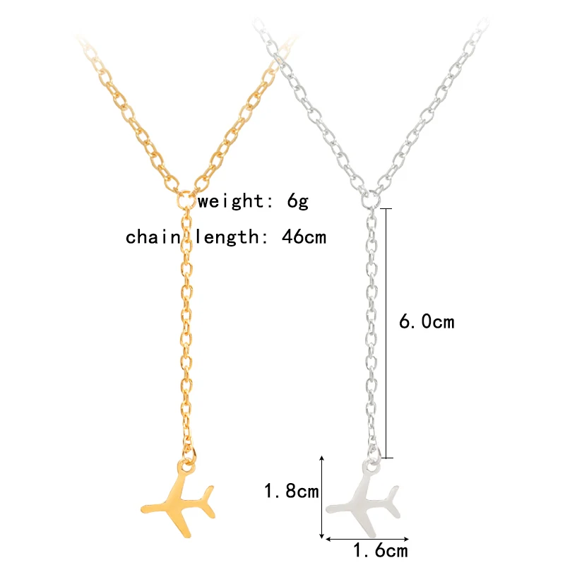 Cute Pattern Small Aircraft Necklace For Women Fine Long Metal Chain Hanging Pendant Gifts Female Jewelry Decorations | Украшения и