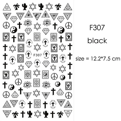 F307black 1 лист серебряный золотой белый черный абстрактная графика дизайн круглый квадратный треугольник наклейки для ногтей Луна Звезда наклейки для ногтей - Цвет: F307black