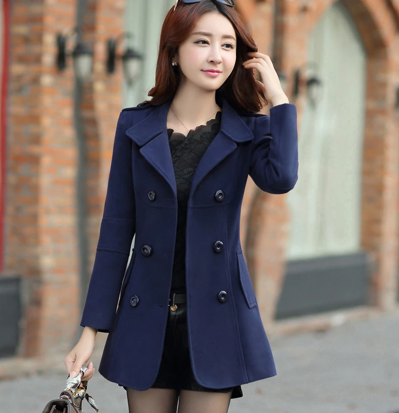 Зимнее женское Шерстяное Пальто 2019 двубортное пальто на пуговицах с нагрудным