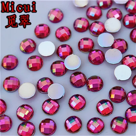 Fuchsia AB Micui 6/8mm Crystal AB Round Acrylic Nail Rhinestones Flatback Glue On Non Hotfix Stones Appliques For Craft DIY Nail Art MC341 - Цвет: Fuchsia AB