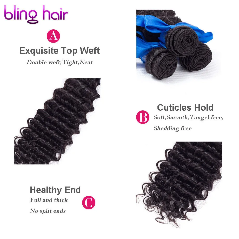 Bling Человеческие волосы Remy для наращивания, бразильские волосы пучки волос плетение пучки волос глубокая волна пряди человеческих волос для наращивания волос 8-30 дюймов натуральный Цвет 1/5/10 шт