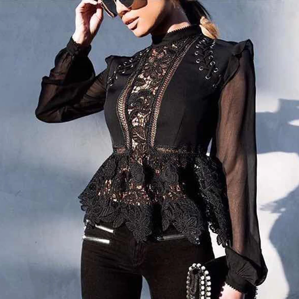 Missord 2020 Сексапильный топ с о вырезом и длинным рукавом черный цвет FT8608|long sleeve|o