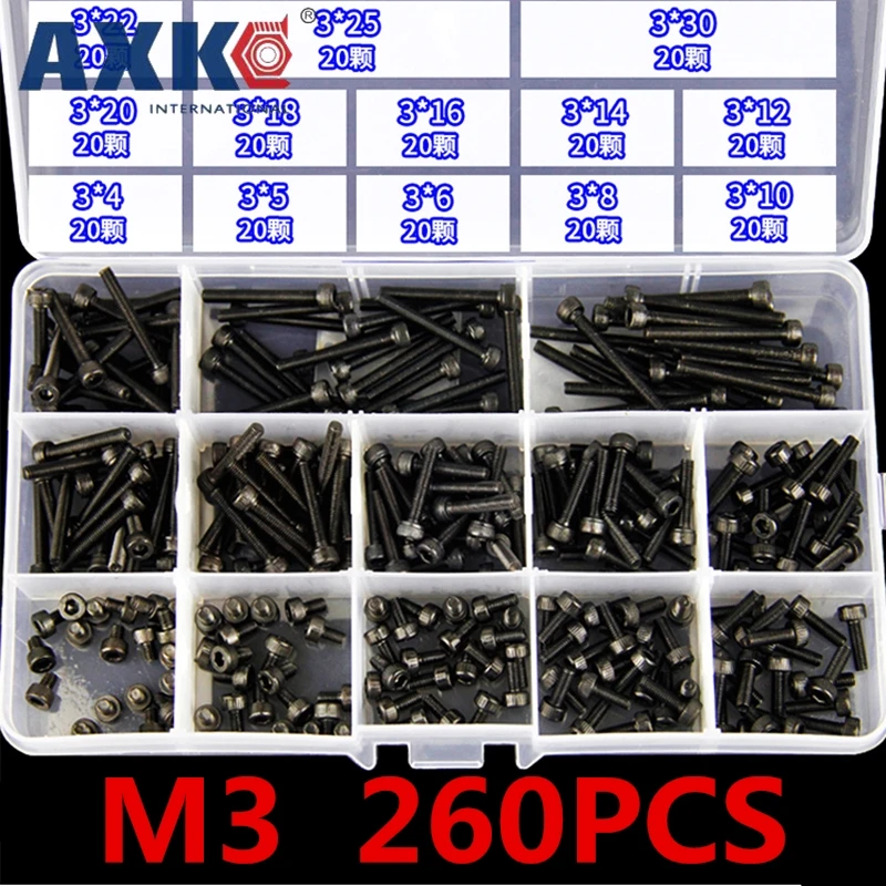 AXK 260 шт M3/M4/M5/M6/M8/M10 высокопрочные болты 12 9 шестигранный винт набор|Винты| |