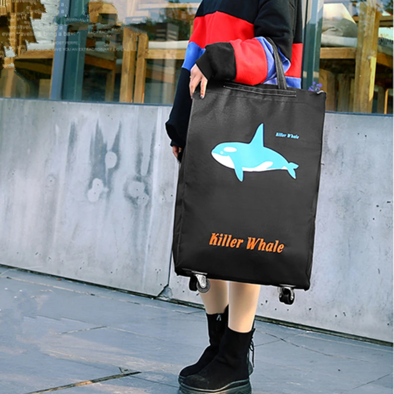 

RUPUTIN Women Men Travel Bag Collapsible Ladies Shopping Bag Grocery Puller Trolley Bag Wheel Bag Portable Storage Shopping Cart