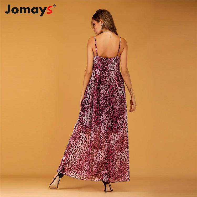 2019 Summer Sling Leopard Spaghetti Strap Dress Women Chiffon Sexy Sleeveless Club Party Long Maxi Dresses Vestido | Женская одежда