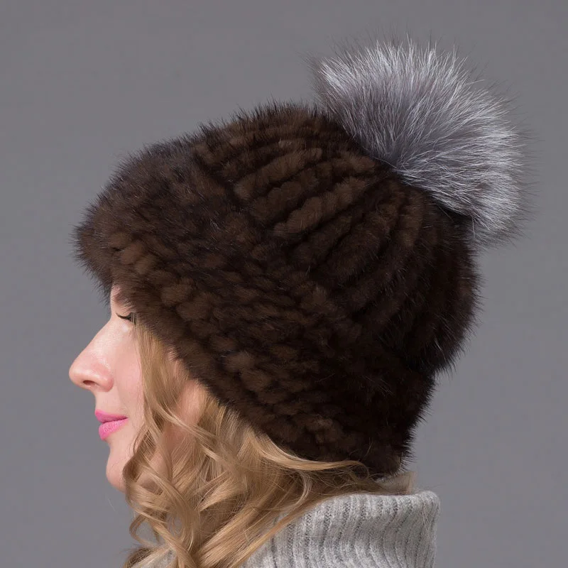 Новая норковая меховая вязаная лиса мех Ball Cap хип-хоп высокое качество Женская