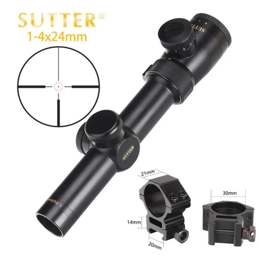 with picatinny ring3 SUTTER 1-4X24 компактные прицелы для охоты R12 или R29 стеклянная сетка красный свет прицел турели сброс тактический прицел - Цвет: with picatinny ring3