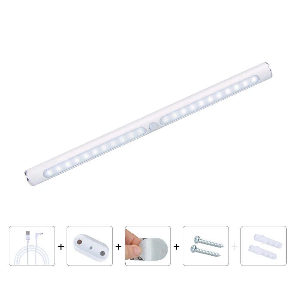 Перезаряжаемый светодиодный светильник с USB для шкафа пассивным ИК датчиком