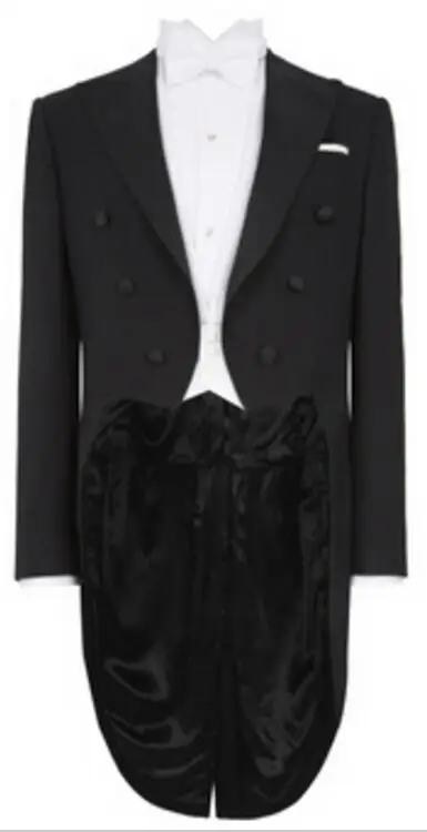 Черный фрак с левым нагрудным карманом белый жилет смокинг на заказ длинным