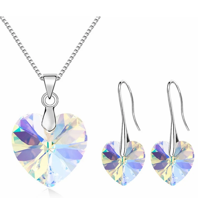 SHDEDE сердце кристалл от Swarovski длинные висячие серьги ожерелье Ювелирные наборы для женщин Мода невесты Свадебные аксессуары-25494 - Окраска металла: Necklace Earrings