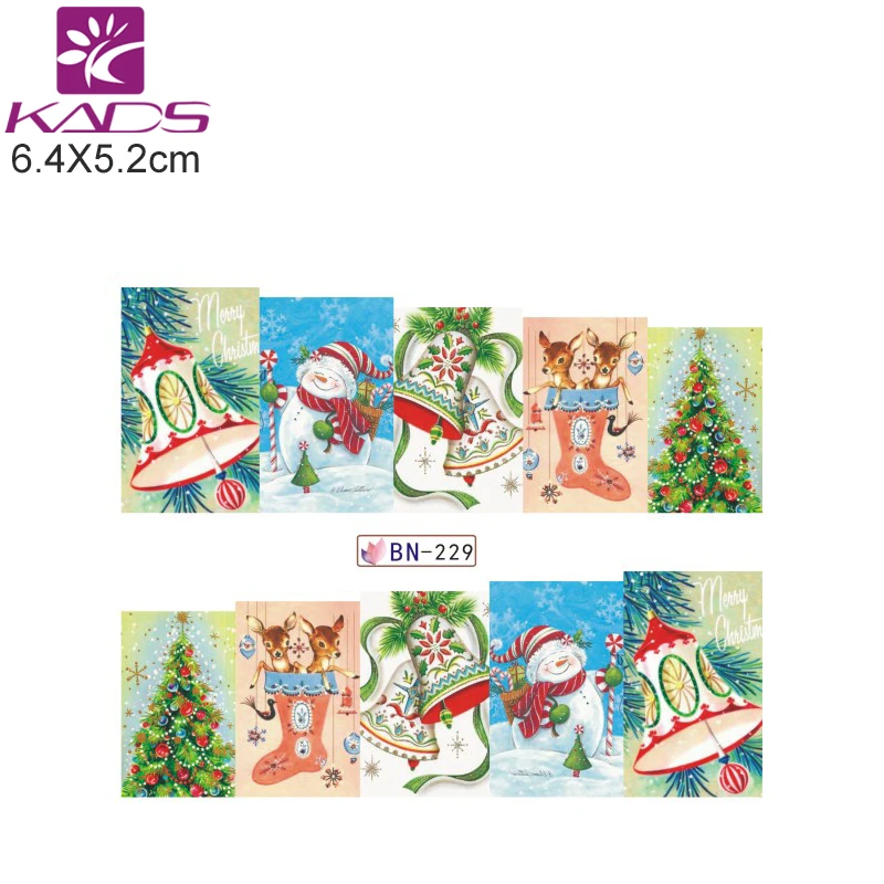 KADS BN229-240 Рождество Стиль Nail Наклейки Snoflake/Санта/Колокол/олень Nail Art Water Transfer Наклейки Чайка Обертывания DIY Инструмента