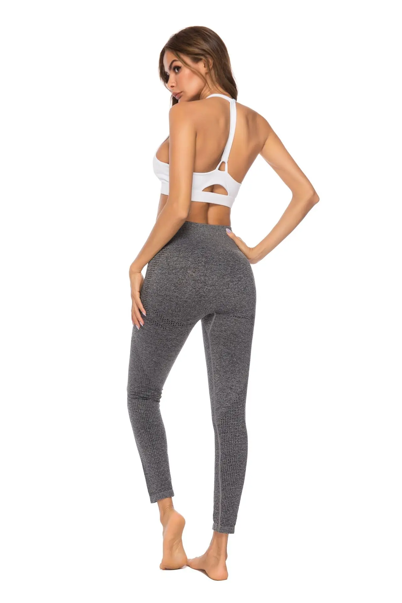 Высокая талия без трусов Фитнес Спорт обтягивающие бег dri fit Бесшовные Леггинсы для женщин Йога Брюки
