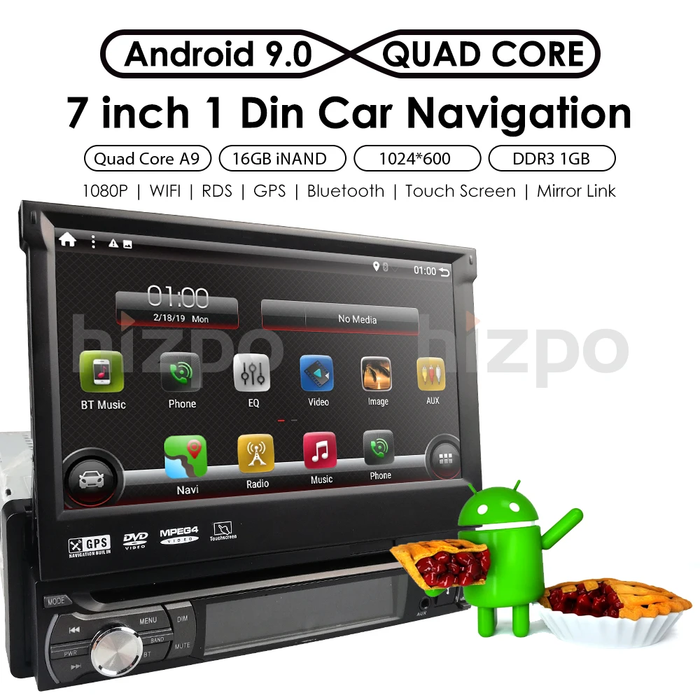 Универсальный 7 дюймов 1080P один Din выдвижной Android 9,0 автомобильный dvd-плеер цифровой сенсорный экран автомобильный медиаплеер 1 Гб+ 16 Гб USB RDS