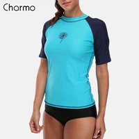 charmo women long sleeve front zipper rashguard shirt swimsuit patchwork swimwear surfing top hiking shirt rash guard upf50