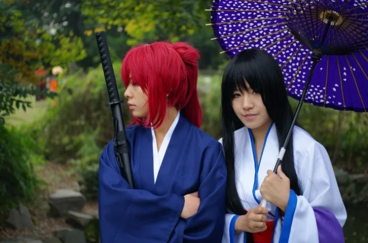 

New Rurouni Kenshin Himura Kenshin Blue Kimono Cosplay Costume Halloween Party Costumes Full Set