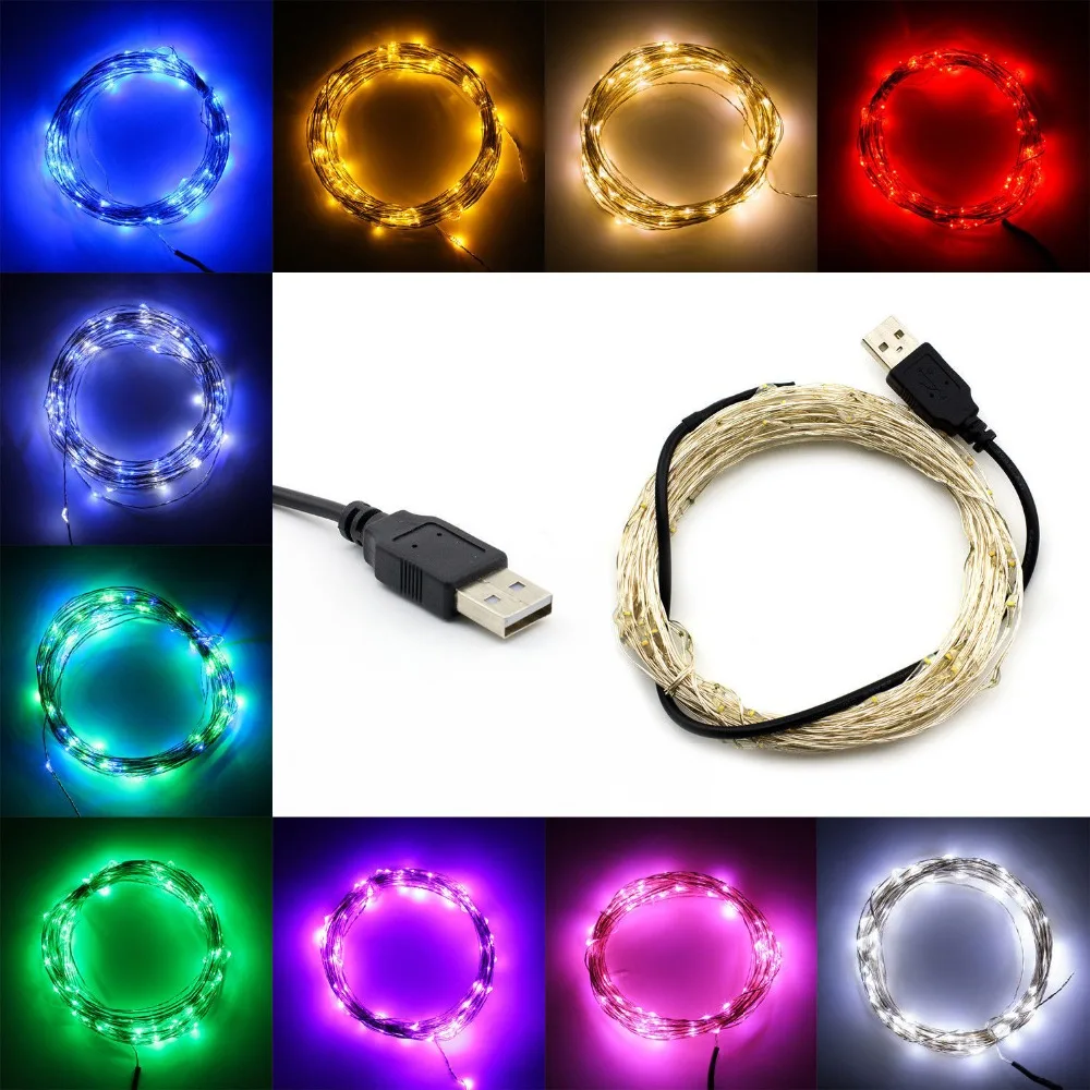 Интерфейс USB медный провод 10 м 100Led строка открытый домашнего освещения гирлянды