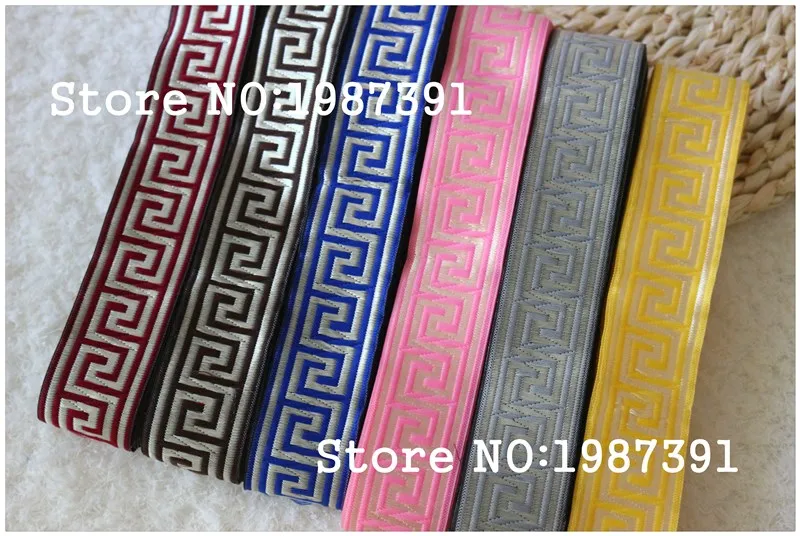 

wide 3.3cm 9yards/lot Polyester Woven Jacquard Ribbon silver and black Geometric pattern 6color LS-4819