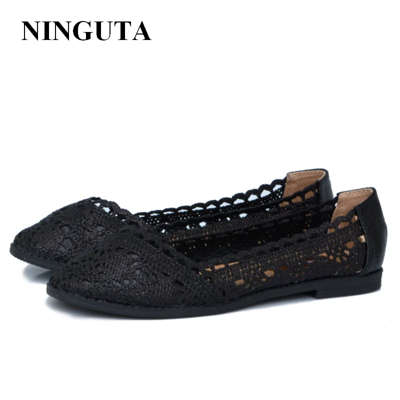 NINGUTA кружевные плоские туфли женские летние водонепроницаемые туфли|lace flat shoes|flat