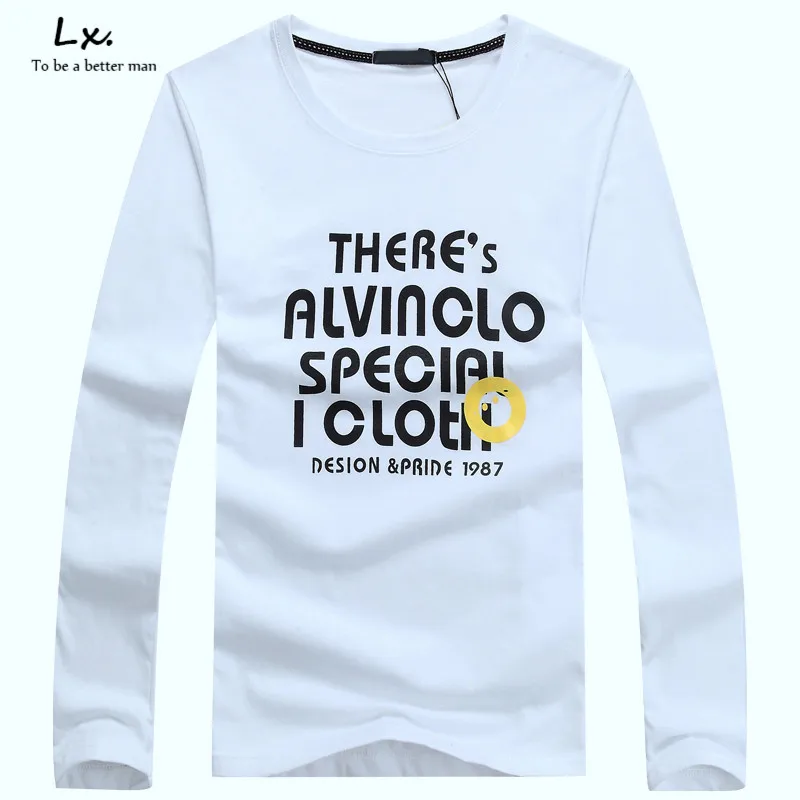 Lx. мужская С Длинным Рукавом Футболка Письмо Печати Slim Fit Мужчины Майка О Шеи