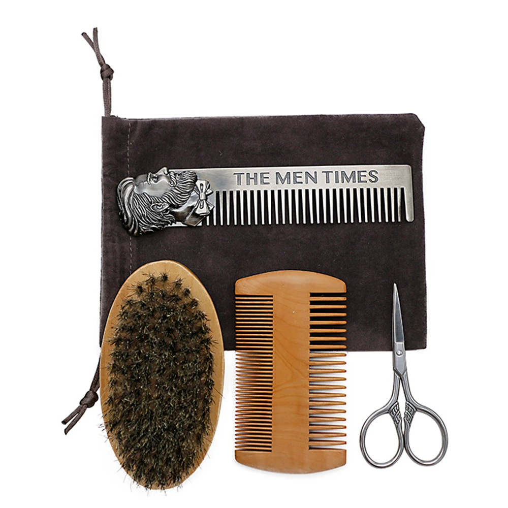 4 шт./компл. щетка для бороды гребень мужские усы Уход за волосами Набор ножницы с