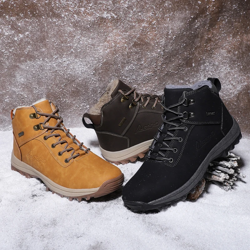 

Winter Boots Men Leather Shoes outdoor Men with Fur warm Ankle Boots Men Plus Size 48 Sneakers Botas Hombre snow boots j3