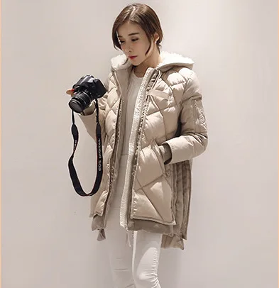 Loose fit thickening warm long winter down coat women fake fur hooded white duck jacket 2017 autumn g9820 | Женская одежда