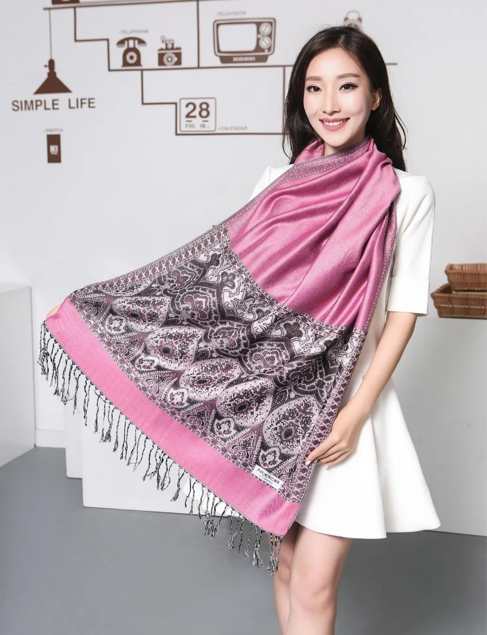 Женский Длинный кружевной шарф из пашмины 100% брендовый кашемировый s шаль с