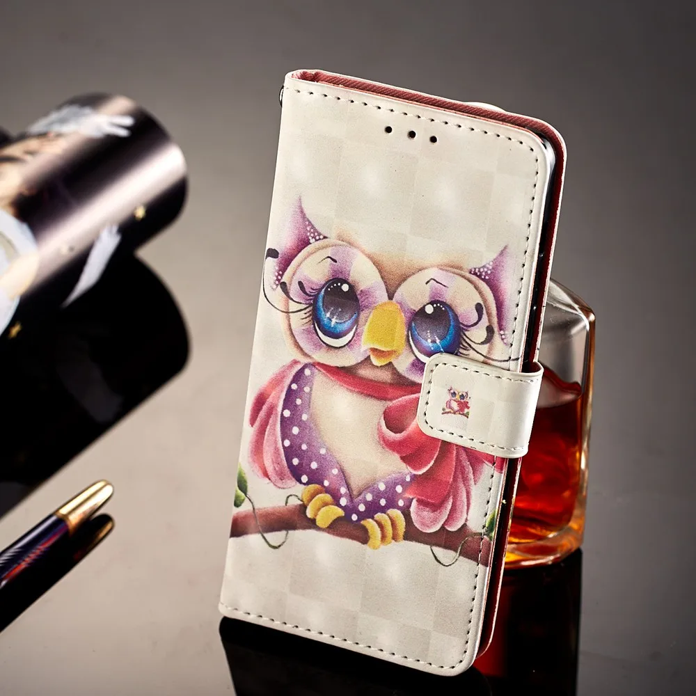 3D Luxury Printed Чехлы для samsung Galaxy A8 2018 флип чехол бумажник телефона сова