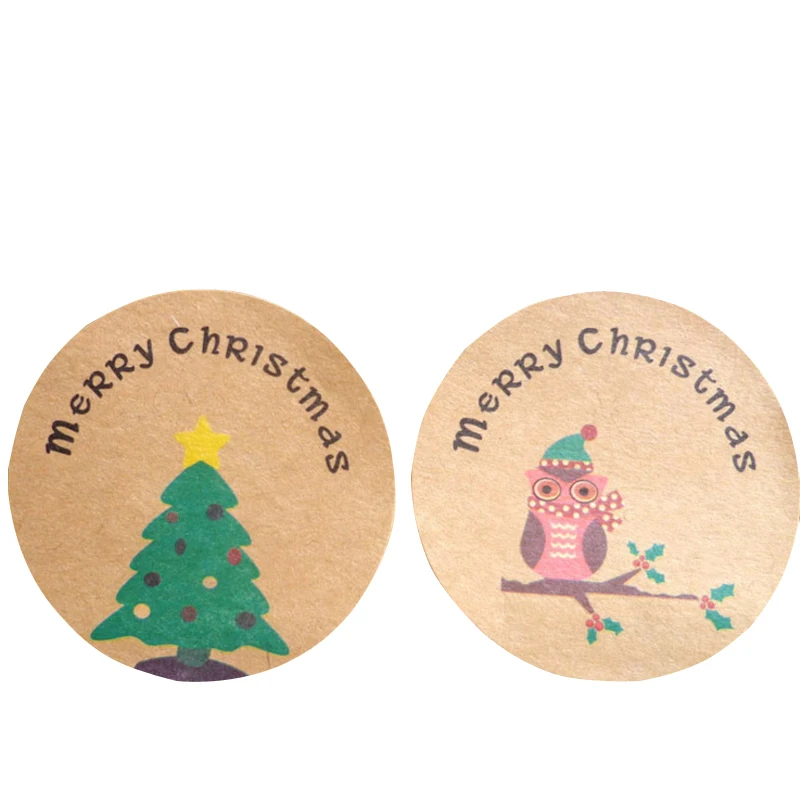 1200pcs/Lot New Merry Christmas Tree Owl Sealing Sticker DIY Packaging Adhesive Label Wholesale | Канцтовары для офиса и дома