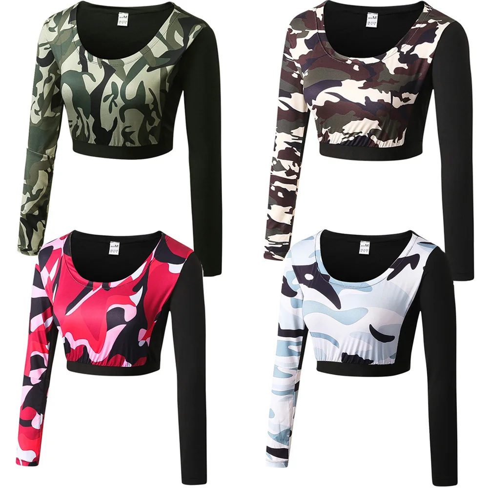 

Женская камуфляжная футболка с длинным рукавом для фитнеса