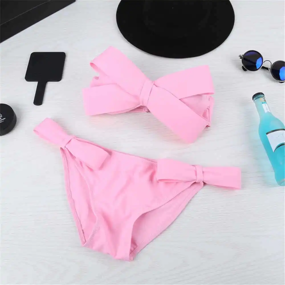 Женский купальник с бантиком бикини цветочным принтом и пуш ап купальный костюм