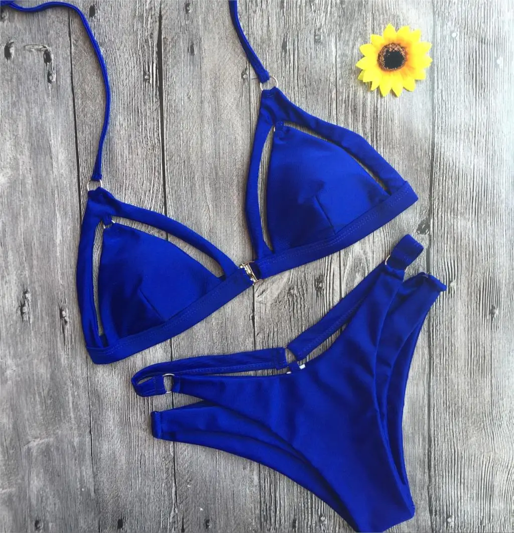 

New Summer Sexy Blue Mini Bikini Set Two Pieces Swimsuit Female Swimwear Women Padded Bathing Suit Swim Biquini Beachwear