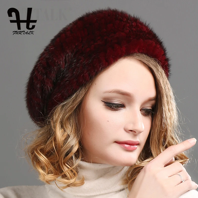 FURTALK 100% натурального меха норки hat женщины зимние меховые шапки берет для женщин