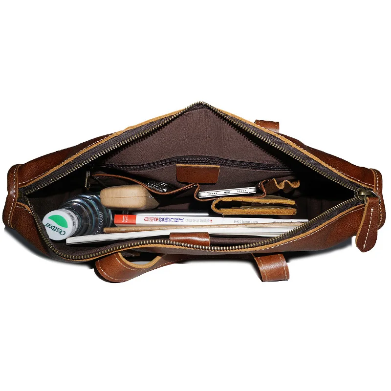 New Vintage Cow Skin Genuine Leather Men's Briefcase Fashion Large Capacity Casual Business bag Male Shoulder Laptop Bags