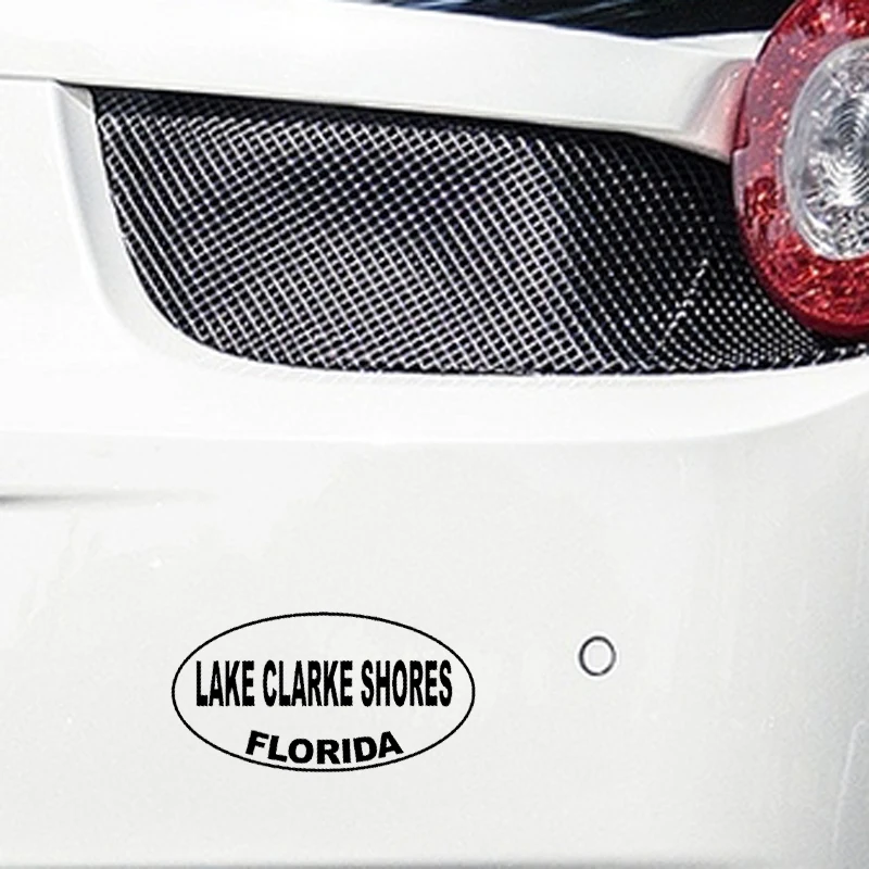 

YJZT 14.7CM*7.8CM LAKE CLARKE SHORES FLORIDA Oval Vinyl Decal Personality Car Sticker Black Silver C10-01722