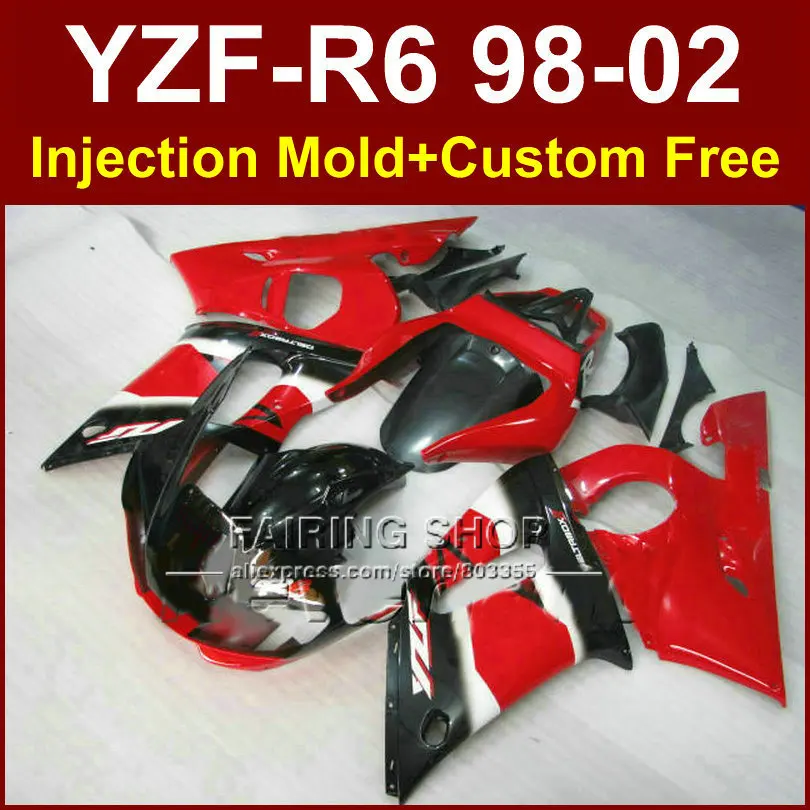

65D6 Red black good fairing set for YAMAHA YZF R6 98-02 YZF R6 fairing kit 1998 1999 2000 2001 2002 fairings parts OD7E