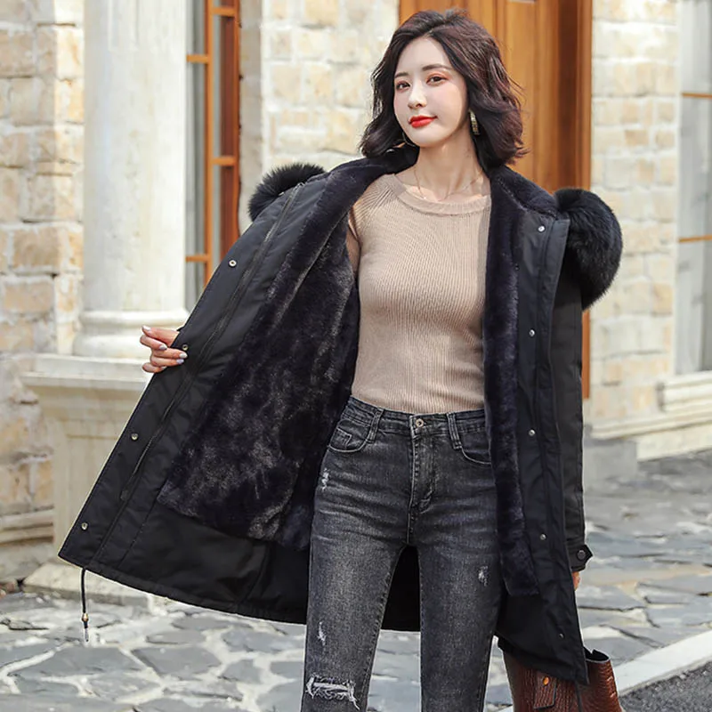 Winter Parker winter New Coat jacket hooded Slim thick fur collar Coat-30 degrees warm winter Coats jacket Parker - Цвет: black