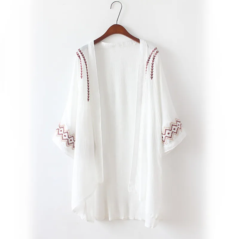 Ethnic embroidery summer cardigan women 2018 korean fashion sunproof ladies thin cotton linen Kimono boho long cardigans |