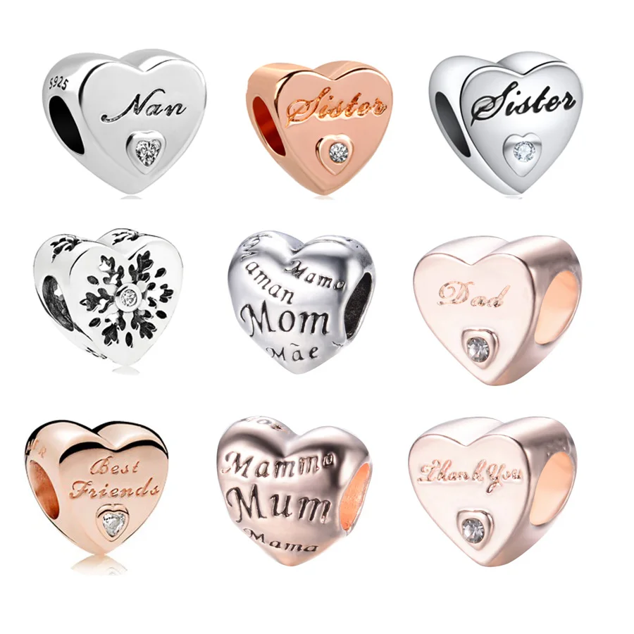 Neastamor Новинка Nan мама сестра Любовь Сердце подходит для женщин Pandora талисманы сплав браслет и браслет DIY Ювелирные изделия P003