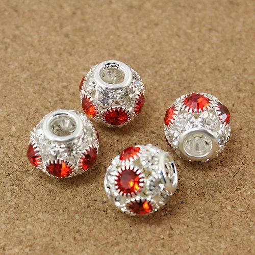 

50pcs/lot 15mm Round Shape Red Rhinestone Hollw Ball Spacer DIY Beads Fit European Bracelet