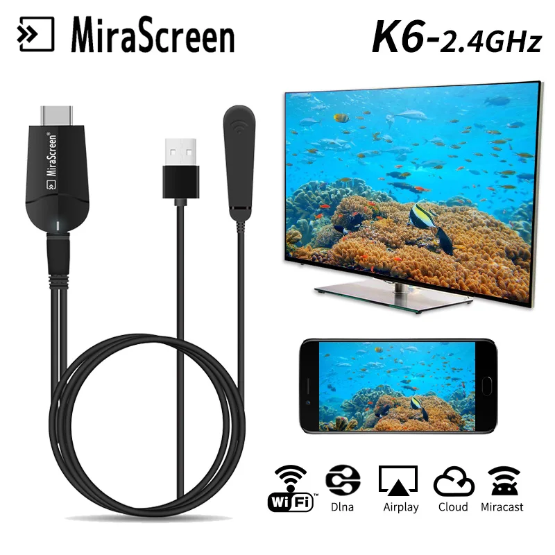 Смарт беспроводной дисплей ключ Wifi 1080P HD MiraScreen K6 2 4G Play and Plug Простое подключение